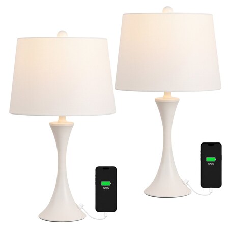 Jonathan Y Bennett 22.8 in. Traditional Transitional Metal Hourglass USB-A and USB-C Charging Ports LED Ta, 2PK JYL6621D-SET2