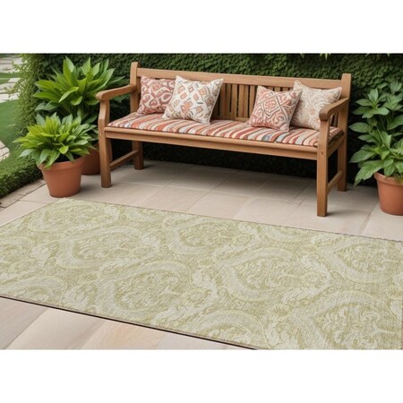 Homeroots 8' Runner Light Green Damask Washable Non Skid Indoor Outdoor Runner Rug 563854