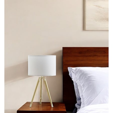 Homeroots Gold Metal Adjustable Height Tripod Table Lamp With White Drum Shade 568840
