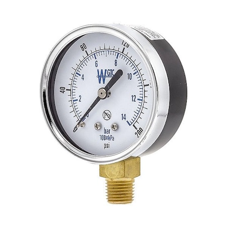 Weksler Pressure Gauge, 1/4 in NPT, Bottom Location 25TL4PFW-PBF
