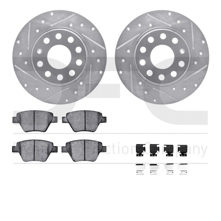 Dynamic Friction Co DFC Rotors-Drilled & Slotted-Silver w/ EURO 5000 Ceramic Brake Pads Incl Hdw 7612-74039