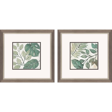 Set Of Two Green Botanical Silver Framed Wall Art, 2PK