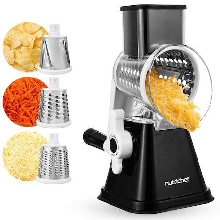 Nutrichef 3 in 1 Cheese Grater & Shredder, Black NCCHS3DRBK
