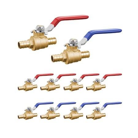 Vevor PEX Ball Valve 10 Pieces 1/2 in PEX Brass Ball Valve Full Port Brass Ball Valve, 10PK QF-11
