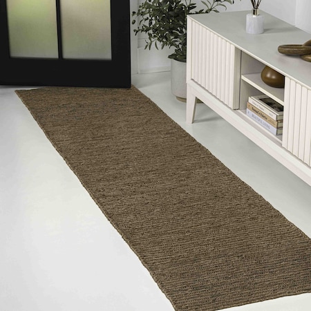Jonathan Y Griffin Rustic Farmhouse Woven Jute Solid Brown 2 ft. x 8 ft. Runner Rug NRF201C-28