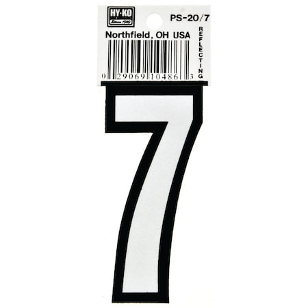 Hy-Ko Reflective Sign, Character: 7, 3-1/4 in H Character, Black/White Character, Vinyl PS-20/7