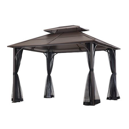 Sunjoy 10 ft. x 12 ft. Black and Brown Steel Gazebo with 2-tier Hip Roof Hardtop A102009100