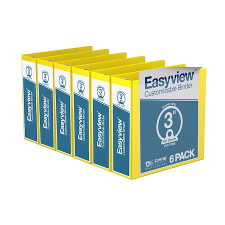 Davis Group Easyview Premium, Round Ring, Customizable, View Binder, (Yellow, 3"), PK6 8414-05-06