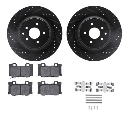Dynamic Friction Co DFC Rotors-Drilled & Slotted-Black w/ 5000 Advanced Brake Pads Incl Hdw 8512-68012