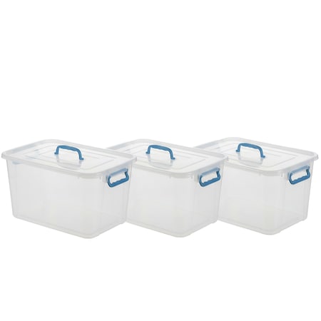 Basicwise Large Clear Storage Container With Lid and Handles, PK 3 QI003488.3