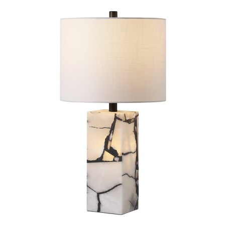 Jonathan Y Elizabeth 24.25" Contemporary Coastal Alabaster LED Table Lamp with Body Night Light, Black/White JYL8507A
