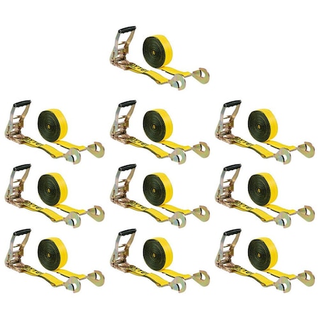 Mytee Products 2 inx15 ft Ratchet Straps w/ Twisted Snap Hooks Tow Straps for Trailers Truck, 10PK RS215SHx10