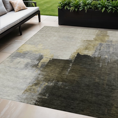 Homeroots 8' X 10' Khaki Light Green And Black Abstract Washable Indoor Outdoor Area Rug 603032