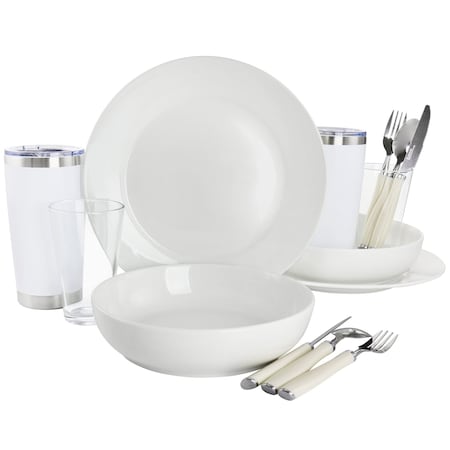 Gibson Home Nobella 14 Piece Fine Ceramic Dinnerware Set in White 136592.14