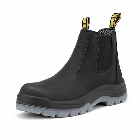Handpoint Mens 6 in Soft Toe Work Boots-Black Crazy Horse Leather Slip-On Safety Boots, Slip Resistant, 13 80N04-EE-13
