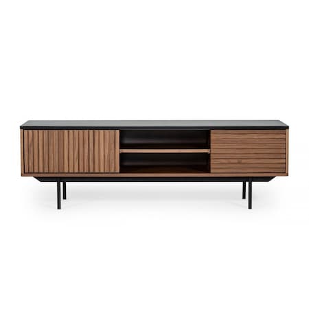 Homeroots 63in Walnut And Gray Wood Open And Enclosed Storage TV Stand 473295