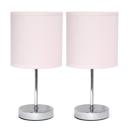 Homeroots Set of Two 12" Silver Metal Table Lamp With Blush Drum Shade 642860