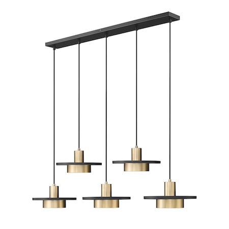 Z-Lite Ludo Matte Black + Modern Gold 5 Light Linear Chandelier 829P12-5L-MB-MGLD-LE