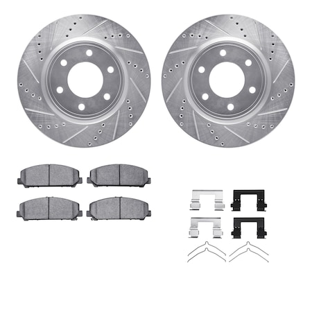 Dynamic Friction Co DFC Brake Rotor - Drilled & Slotted - Silver- Heavy Duty Brake Pad includes Hardware 7412-68001