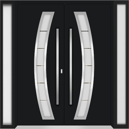 Vdomdoors Aluminum Double Doors Deux 6500 Black Enamel Frosted Glass 2 Sidelights Entry Modern Painted 100x96 DEUX6500DEXD-BLK-W14+72+14xH96-LH-I