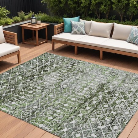 Homeroots 8' X 10' Olive Green And Ivory Argyle Washable Indoor Outdoor Area Rug 615809