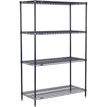 Global Industrial Nexel 4 Shelf, Nexelon Blue Wire Shelving Unit, Starter, 60"W x 24"D x 54"H B969778
