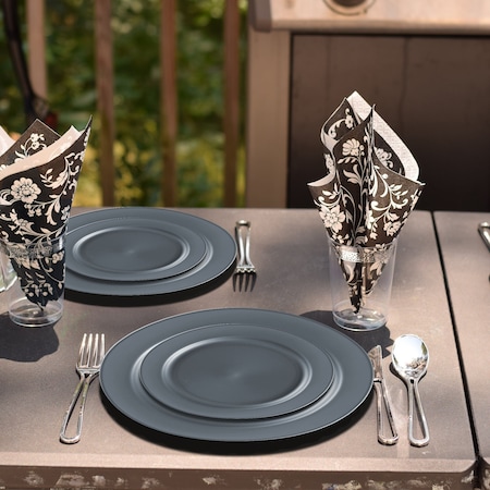 Smarty Had A Party Matte Charcoal Gray Round Plastic Dinnerware Value Set (120 Dinner Plates + 120 Salad Plates), 240PK 4850CHGR-VP-CASE