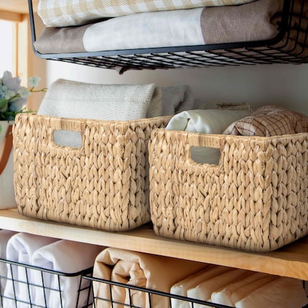 Happimess Leif Rustic Minimalist Hand-Woven Hyacinth Nesting Baskets with Handles, Natural (Set of 2), 2PK BSK1008A-2SET