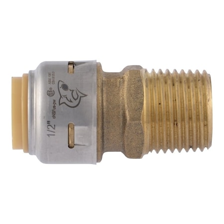 Sharkbite Push Pipe Adapter, 1/2 in, MNPT, Brass, 200 psi Pressure UR120A4