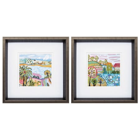 Homeroots 12" X 12" Brushed Silver Frame Palm Tree Set Of 2, 2PK 365177