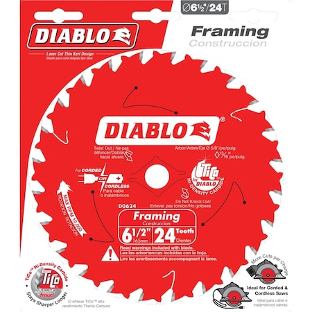 Diablo 6-1/2'' 24-Tooth Framing Circular Saw Blade D0624X