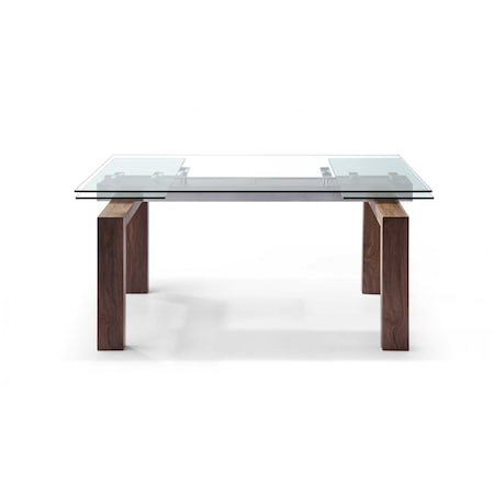 Homeroots 63" Clear and Brown Glass Self-Storing Leaf Dining Table 372065