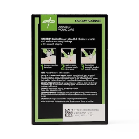 Medline Maxorb II Alginate Dressings, 2in x 2in, in Educational Packaging, 100PK MSC7322EP