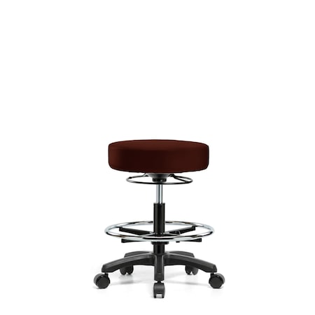Blue Ridge Ergonomics Vinyl Mini-Stool - Medium Bench Height with Chrome Foot Ring & Casters in Burgundy Trailblazer Vinyl VMBMS-RG-CF-RC-8569