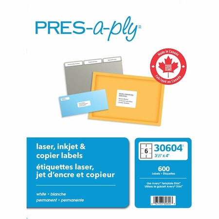 Pres-A-Ply White Labels, 3-1/3" x 4", Perman, PK600 30604