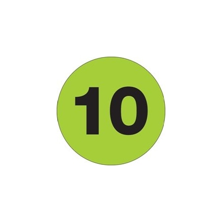 Bubblefast 2'' Circle - ''10'' Fluorescent Green Number Labels BFDL6778