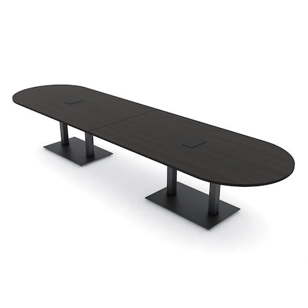 Skutchi Designs Racetrack Conference Table With Power Unit, 48 in W, 168 in L, Black HAR-RAC-48X168-DOU.BK-U999ST19-EBLK