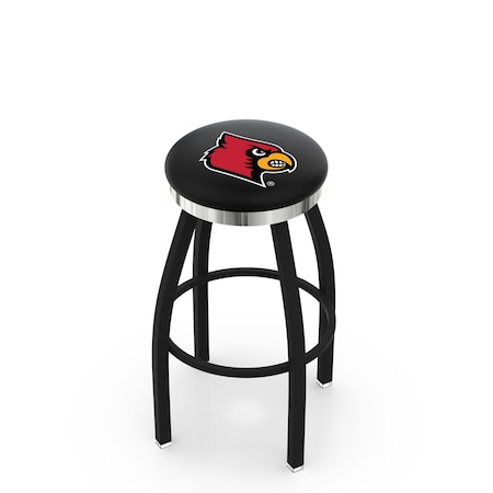 Holland Bar Stool Co 30" Blk Wrinkle Louisville Swivel Bar Stool, Chrome Ring L8B2C30Lville
