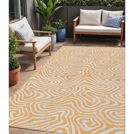 Homeroots 5' X 8' Peach And Ivory Abstract Washable Indoor Outdoor Area Rug 598993