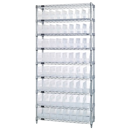Quantum Storage Systems WIRE SHELVING UNIT W/64 BINS CLEAR WR9-201CL
