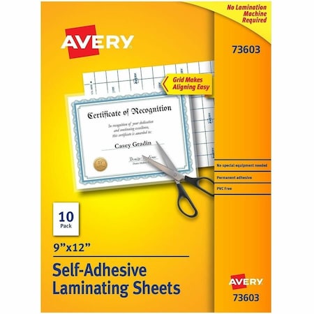 Avery Dennison Avery Clear Self-Adhesive Laminating Sheets, 3 mil, 9 x 12, 10/Pack 73603