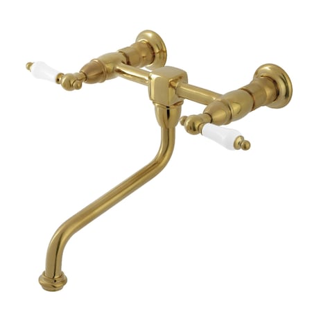 Kingston Brass Double-Handle Wall Mount Bathroom Faucet, Brushed Brass KS1217PL