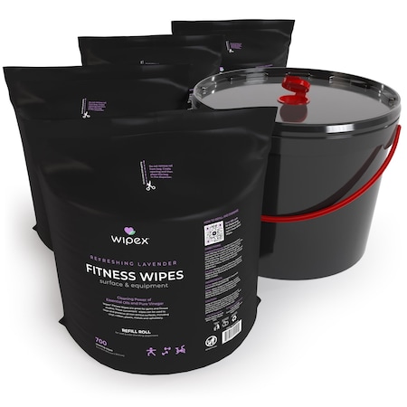 Wipex Natural Fitness Wipes 700ct Bundle, 4 Refill Rolls + XL 11-Liter Bucket, Fresh Lavender, 2800 Wipes WX11121FN-4-Kit-11LB