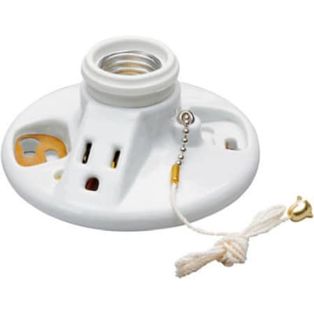 Legrand Pullchain Lamp Holder with Cage Neck, 125 V, 250 W, Porcelain Housing Material, White 288CC18