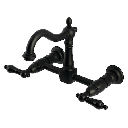 Kingston Brass Two-Handle Wall Mount Bridge Kitchen Faucet, Matte Black KS1260PKL
