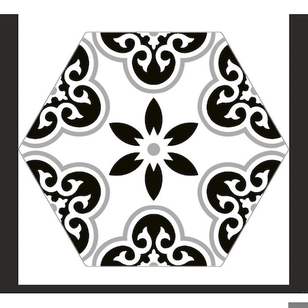 Andova Tiles SAMPLE-Trafale Duxbury Grey 8-in. x 9-in. Hexagon Encaustic Matte Porcelain Floor & Wall Tile SAM-ANDTRA1275