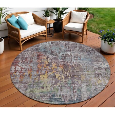 Homeroots 8' Pewter Round Abstract Washable Indoor Outdoor Area Rug 607880