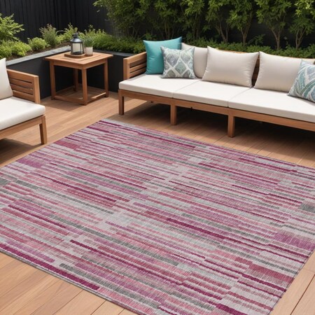 Homeroots 8' X 10' Blush And Ivory Striped Washable Indoor Outdoor Area Rug 631530
