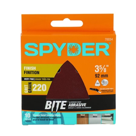 Spyder 3-5/8-Inch 220-Grit Aluminum Oxide Triangle Detail Sanding Sheets, 10PK 70034