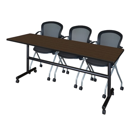 Regency Kobe Flip-Top Training Nesting Table W/ 2 Cadence Nest Chairs, 84 in W, 24 in L, Neo Walnut MKFT8424NW23BK